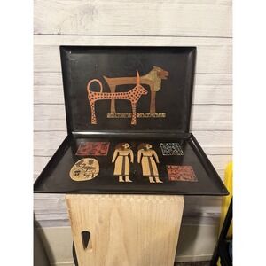 Vintage Couroc of Monterey serving trays Set Of 2 Egyptian-themed design.